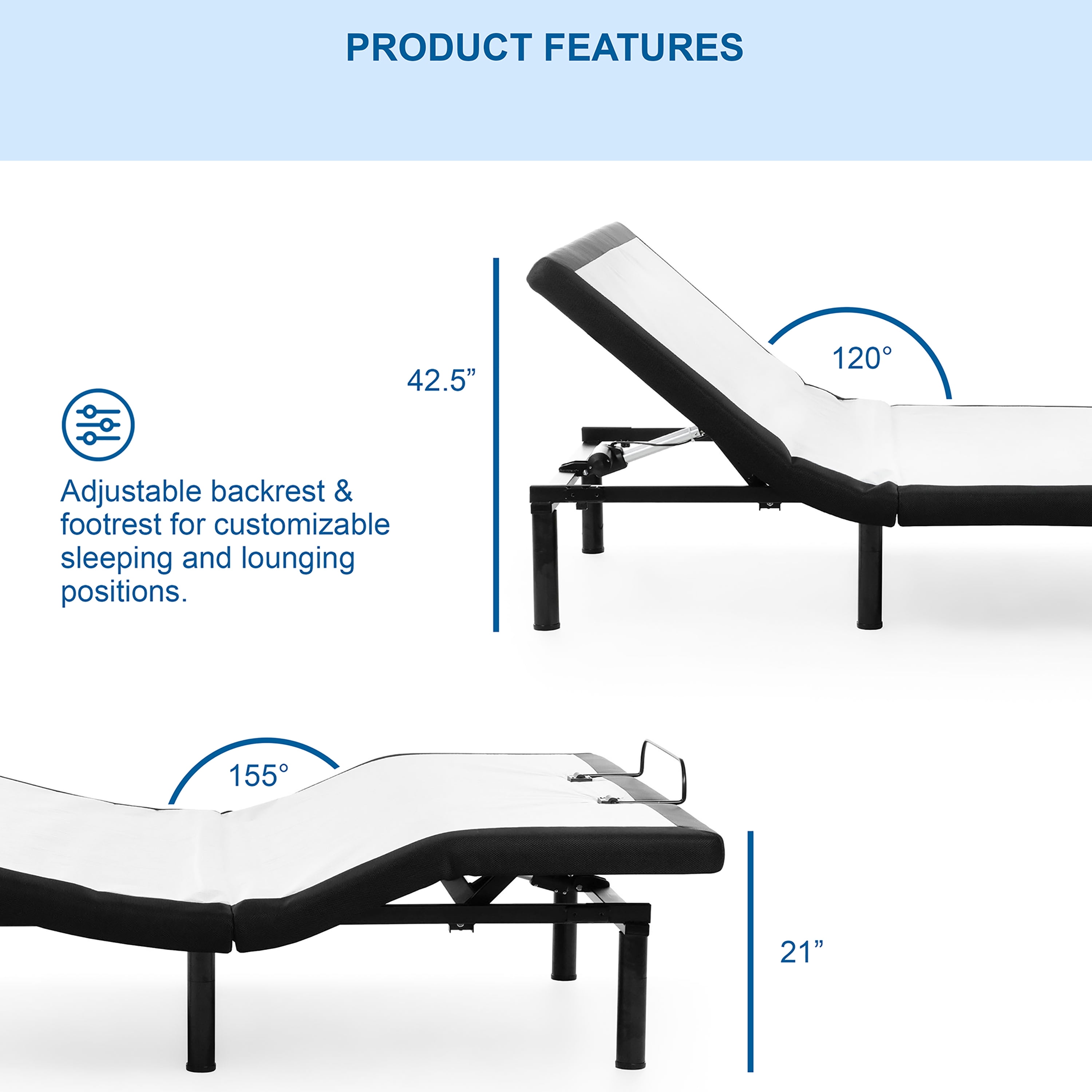 Furniture of America Kavinda Metal Queen Adjustable Bed Base Frame with Remote, White