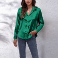 thumbnail image 2 of Camisa de manga larga para mujer Ticfox con Cuello en V y Dobladillo curvo verde S, 2 of 6