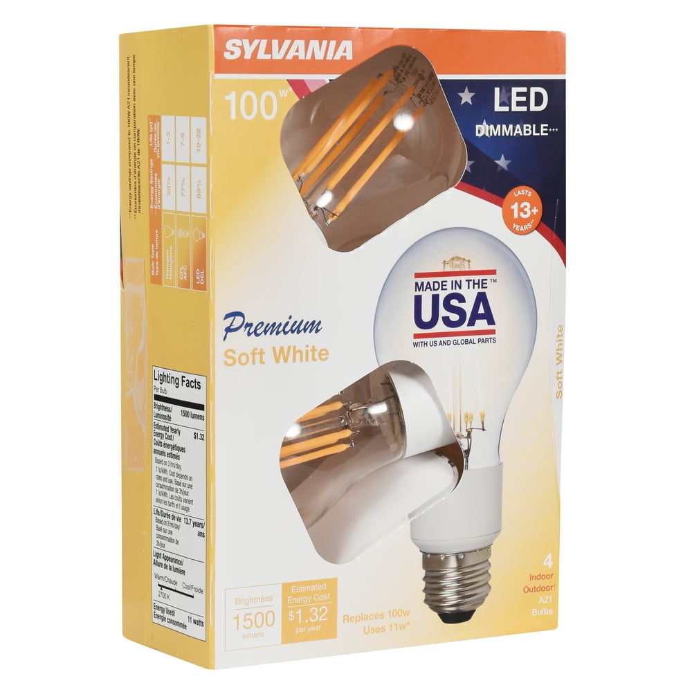 Sylvania Led A21 Light Bulb 100 Watt Dimmable Soft White 4 Pack
