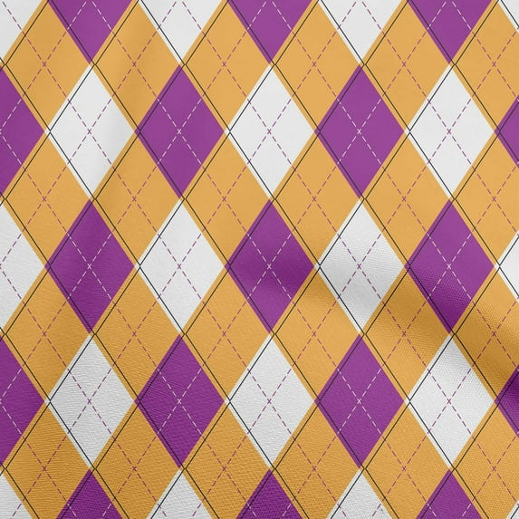 oneOone Polyester Spandex Orange Fabric Check Argyle Sewing Material Print Fabric By The Yard 56 Inch Wide