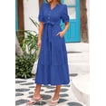 thumbnail image 4 of Vestido midi PRETTYGARDEN 2025 con cuello en V y manga corta con bolsillos, 4 of 9