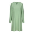 thumbnail image 4 of Lime Green Thin Basic Brunch Dresses for Ladies Summer Fall Long Sleeve V Neck Faux Linen Midi Knee Length Loose Fit Dresses Juniors 2025 Clothes Fashion Y2K XXL, 4 of 4