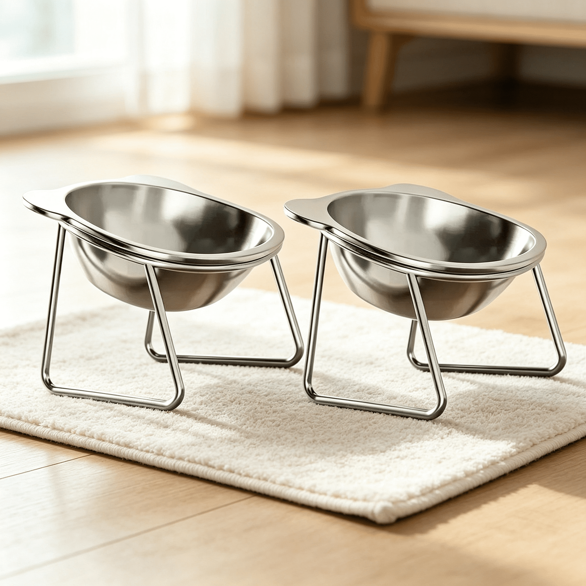 Elevated Cat Bowls, 15° Tilted Raised Cat Food & Water Bowls with Stainless Steel Dishes, Whisker-Friendly Anti-Vomiting Pet Bowls for Cats & Small Dogs