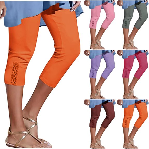 Women's Capris Wide Leg -Flowy Breathable High Elastic Waist Cropped Pants with Pockets for Women All Season Leisure Wear