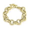 thumbnail image 2 of Fashion Statement Chunky Texture Large Oval Interlocking Link Chain Matt Gold Plated Bracelet for Women Toggle Clasp Closure, 2 of 4