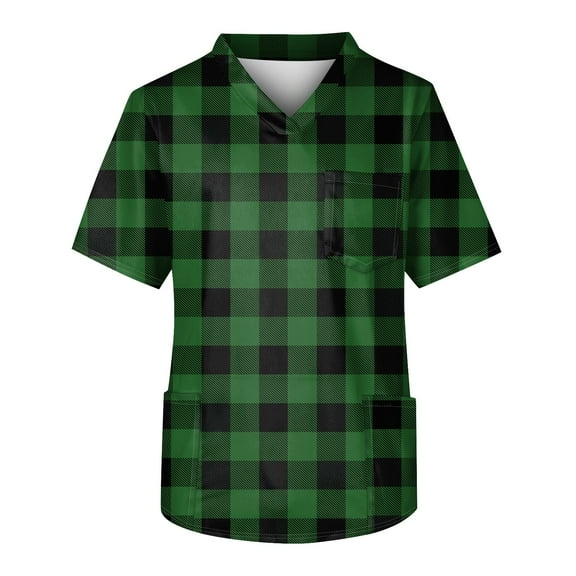 Unisex Plaid Scrub Top Comfortable, Durable, and Stylish Medical Uniform for Healthcare Professionals