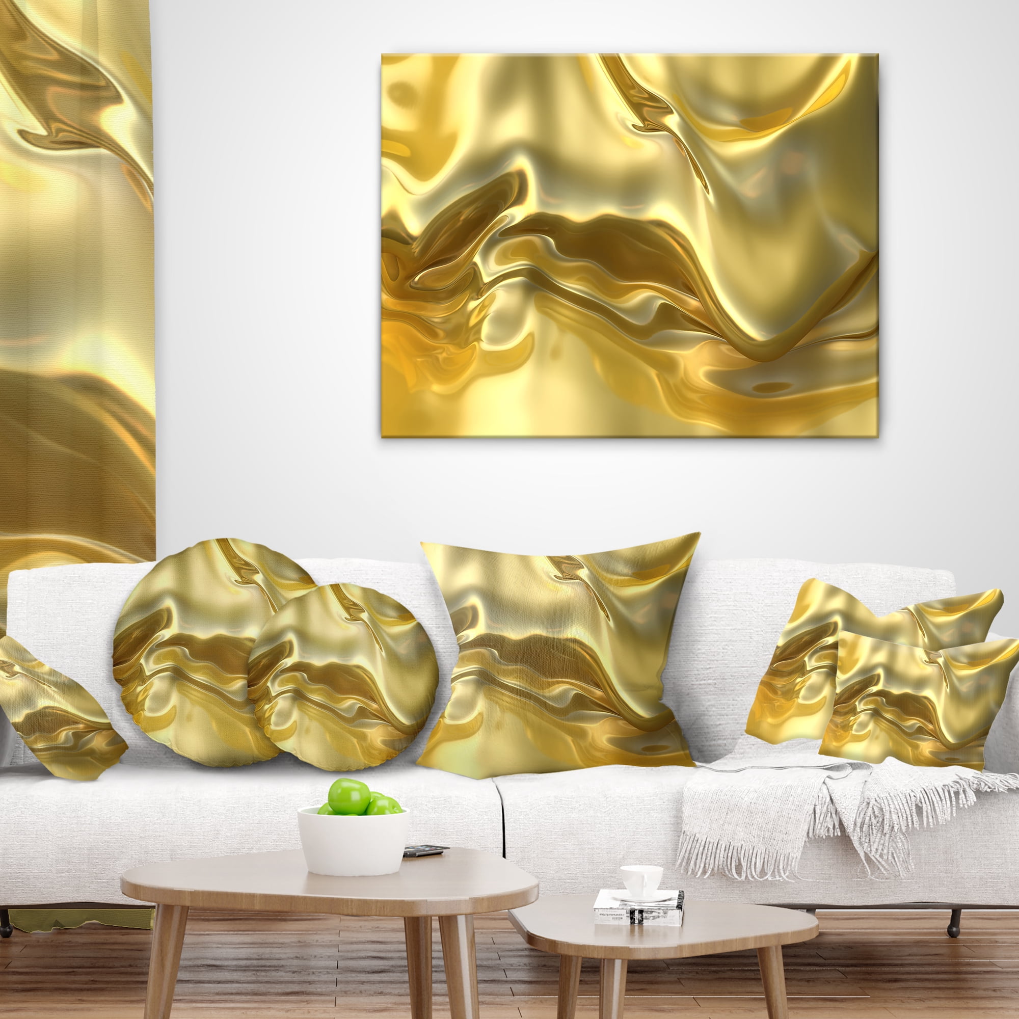 Designart Golden Cloth Texture - Abstract Throw Pillow - 12x20