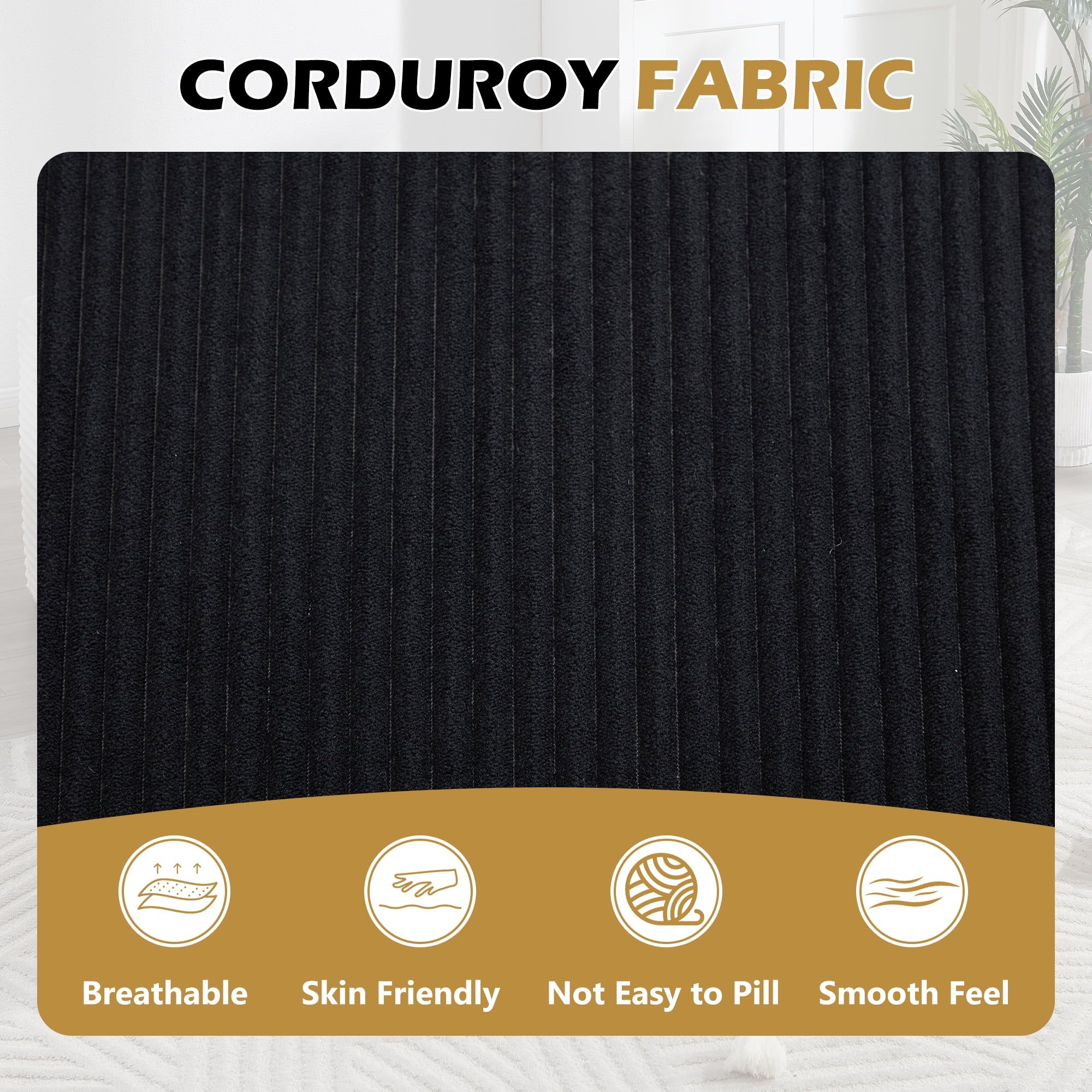 Sleeper Sofa, Chaise Lounge Chair, Oversized Convertible Sofa Bed with Deep Plush Corduroy Seat, No Assembly Required, for Living Room Lounging, Black