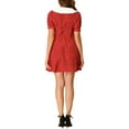 thumbnail image 3 of INSPIRE CHIC Robe-Chemise Courte à Manches Courtes pour Femme, Coupe Évasée, Col Contrastant, TP, Rouge, 3 of 7