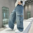thumbnail image 6 of XQYLOS Boys Cargo Jeans Elastic Waist Baggy Denim Pants Wide Leg Straight Loose Trousers with Pockets for Kids & Teens, 6 of 9