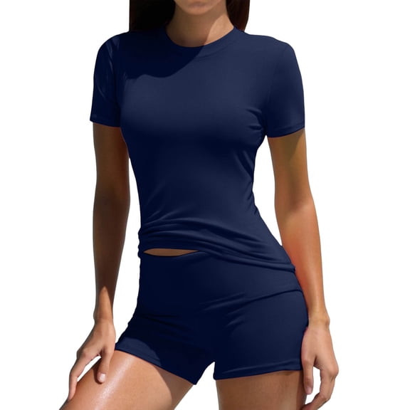 Shorts Sets Women 2 Piece Outfits for Women Matching Sets Casual Pleated Short Sleeve Top and High Waisted Wide Leg Pants Tracksuit Summer Outfits