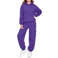 thumbnail image 3 of YUANxueke Kids 2-Piece Winter Sweatsuits Boys Girls Hoodie Sweatshirt with Kangaroo Pocket & Tapered Pants,Purple,Sizes 2-14, 3 of 8