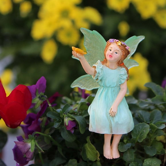 Flower Fairy Resin Garden Statue Hand Holding Butterfly Pot Decor Plug-in for Plants, Patio & Outdoor Fairy Garden Accent