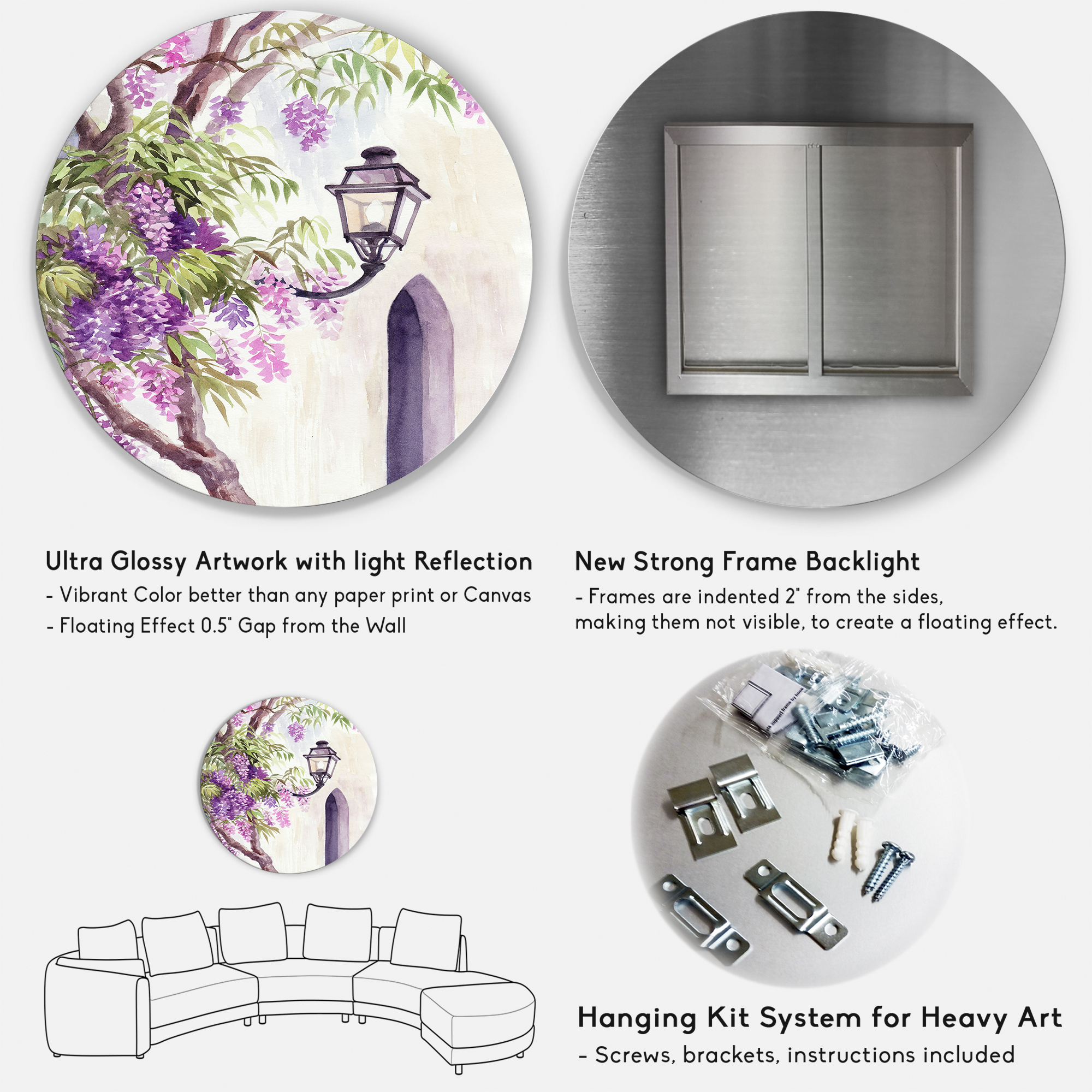 Designart 'Lantern and Wisteria' Traditional Circle Metal Wall Art 23x23 - Disc of 23