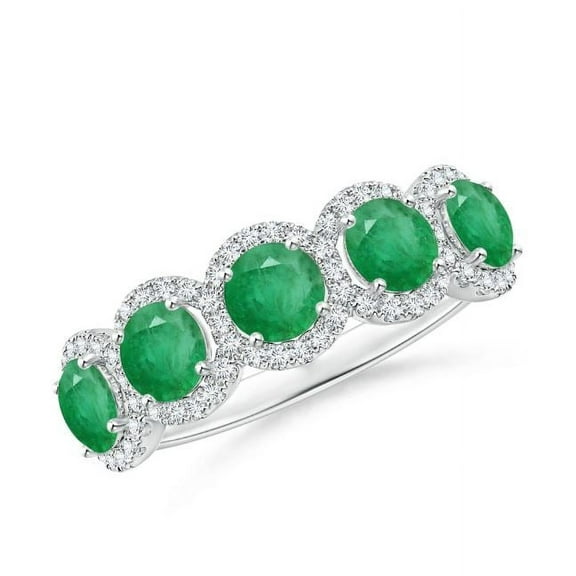 Round Shape Green Emerald CZ Diamond Eternity Band Ring Women 925 Sterling Silver May Birthstone Wedding Anniversary Gift Gemstone Jewelry