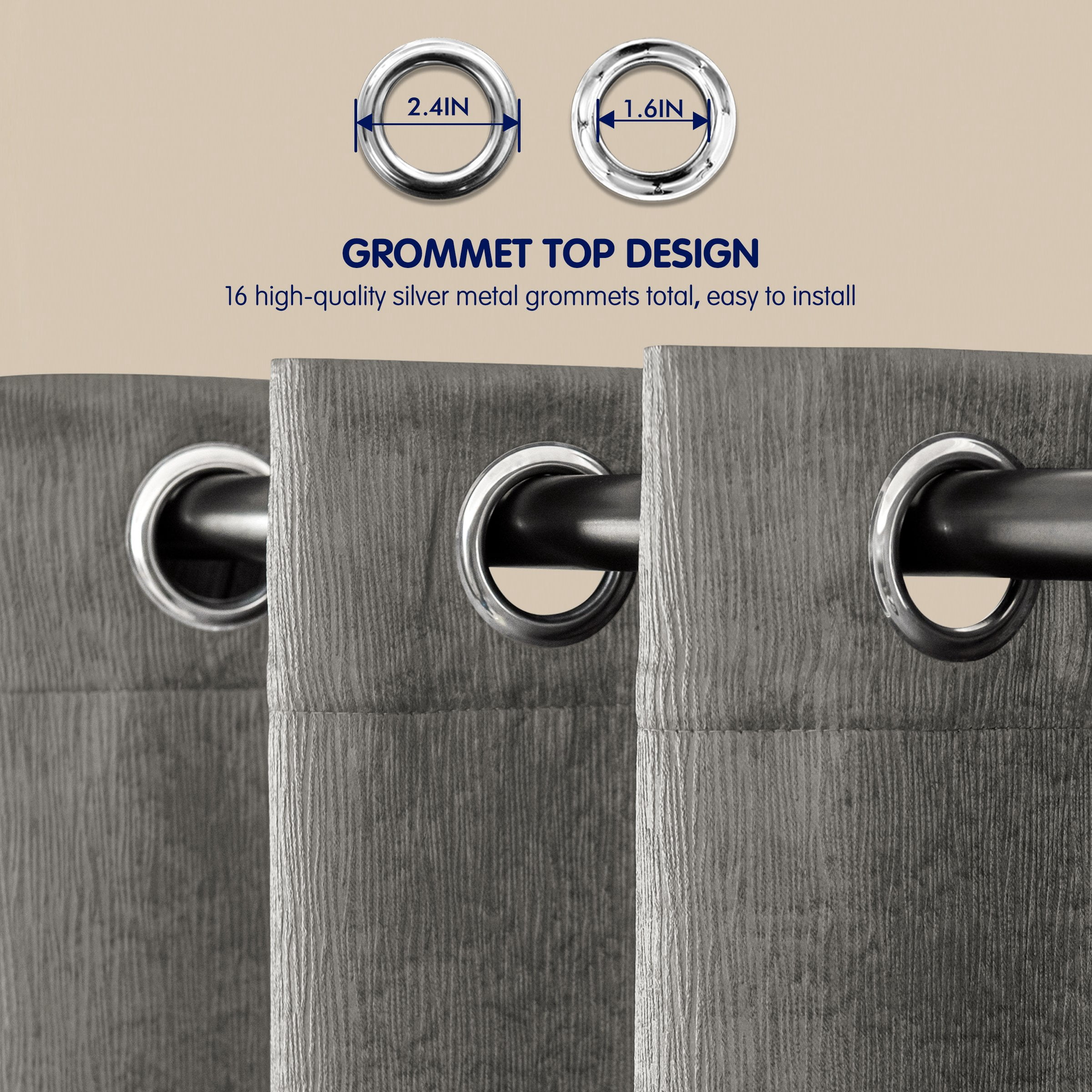 Subrtex Thermal Insulated Grommet Blackout Curtains for Bedroom, Set of 2 Panels, 52"×63", Light Grey