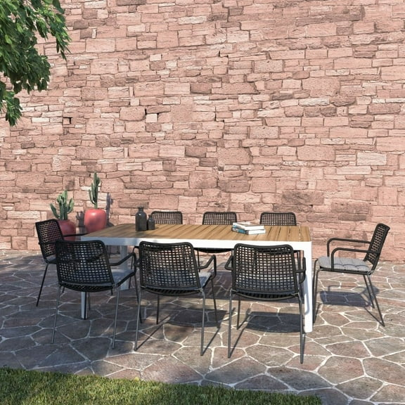 Amazonia Kattegat 9-Piece Patio Rectangular Dining Table Set, Ideal for Outdoors and Indoors, Grey Cushions