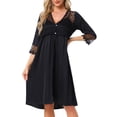 thumbnail image 1 of Camisón de satén sedoso para mujer INSPIRE CHIC y conjunto de bata de encaje de 3/4 de manga 2 piezas pijamas M negro, 1 of 1