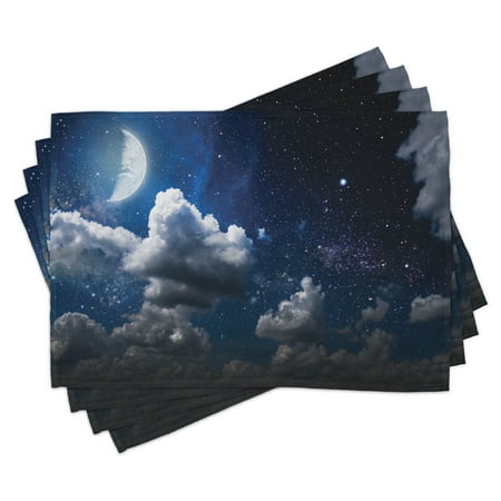 

Clouds Placemats Set of 4 Celestial Solar Night Scene Stars Moon and Clouds Heaven Place in Cosmos Theme Washable Fabric Place Mats for Dining Room Kitchen Table Decor Dark Blue White by Ambesonne