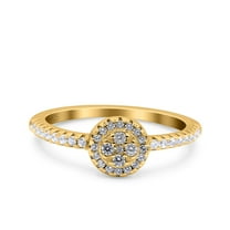 Yellow Tone, Simulated Cubic Zirconia Size-8 Art Deco Ring Wedding Engagement Band Round CZ 925 Sterling Silver