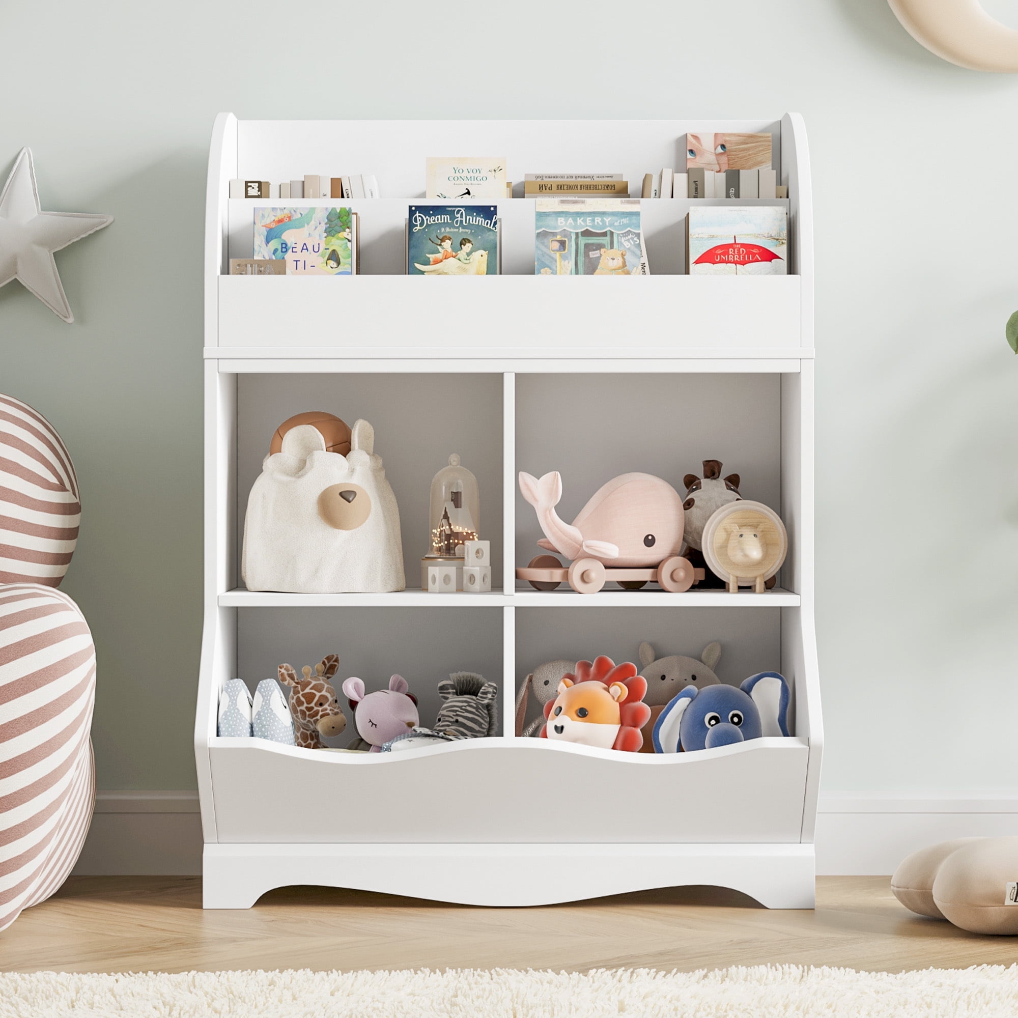 Homfa 7 Cube Toy Storage Organizer Kids Geometric Bookcase and Bookshelf with 4 Drawers White