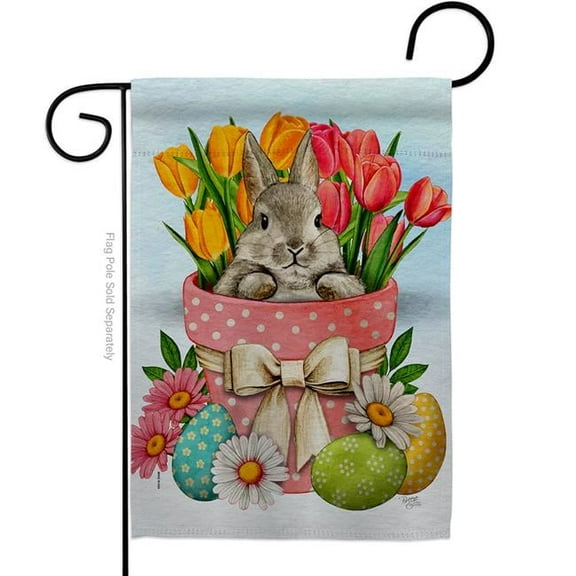 Breeze Decor G120083-BO 13 x 18.5 in. Bunny with Tulips Springtime easter Vertical Garden Flag with Double-Sided House Decoration Banner Yard Gift
