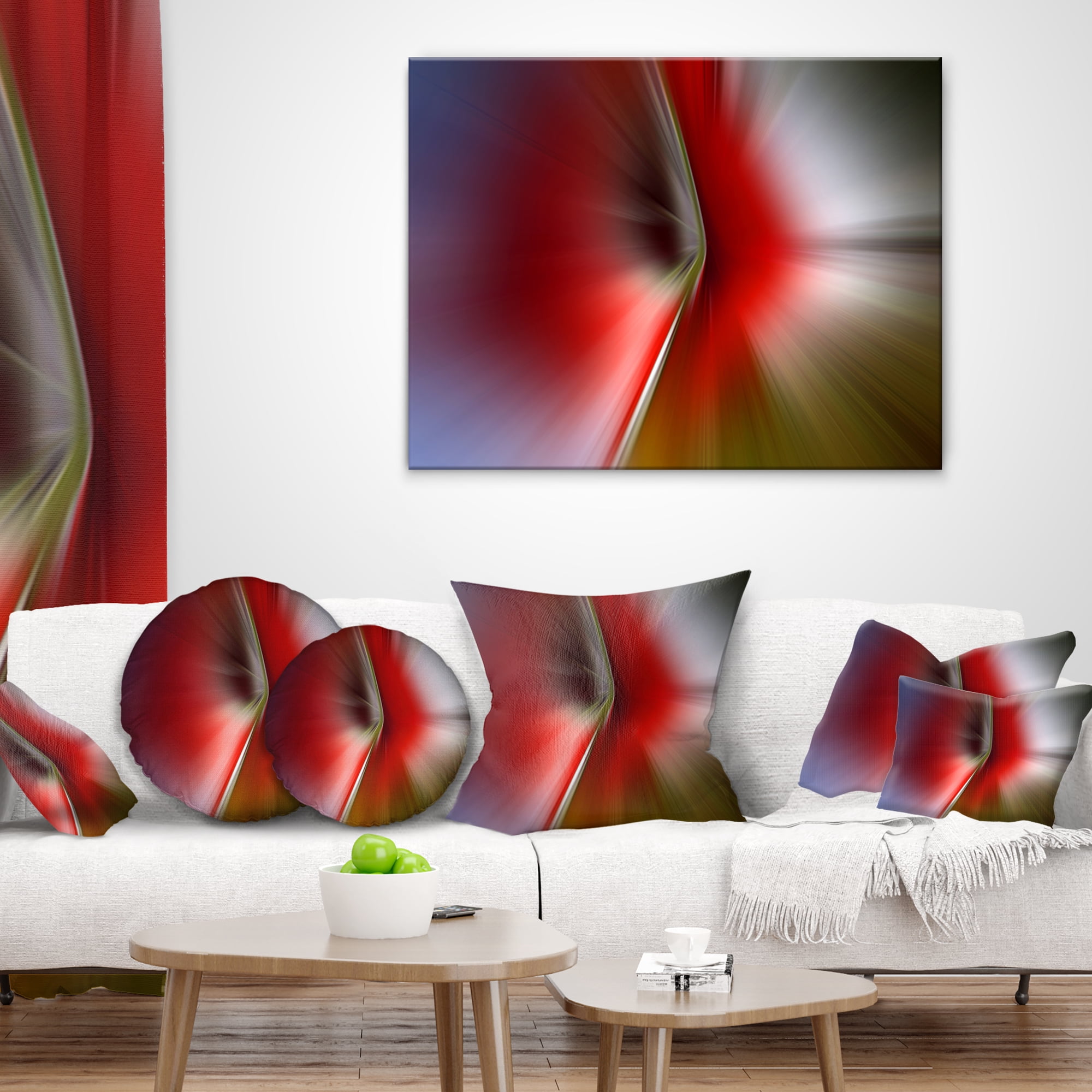 Designart Explosion of Red on Purple - Abstract Throw Pillow - 18x18