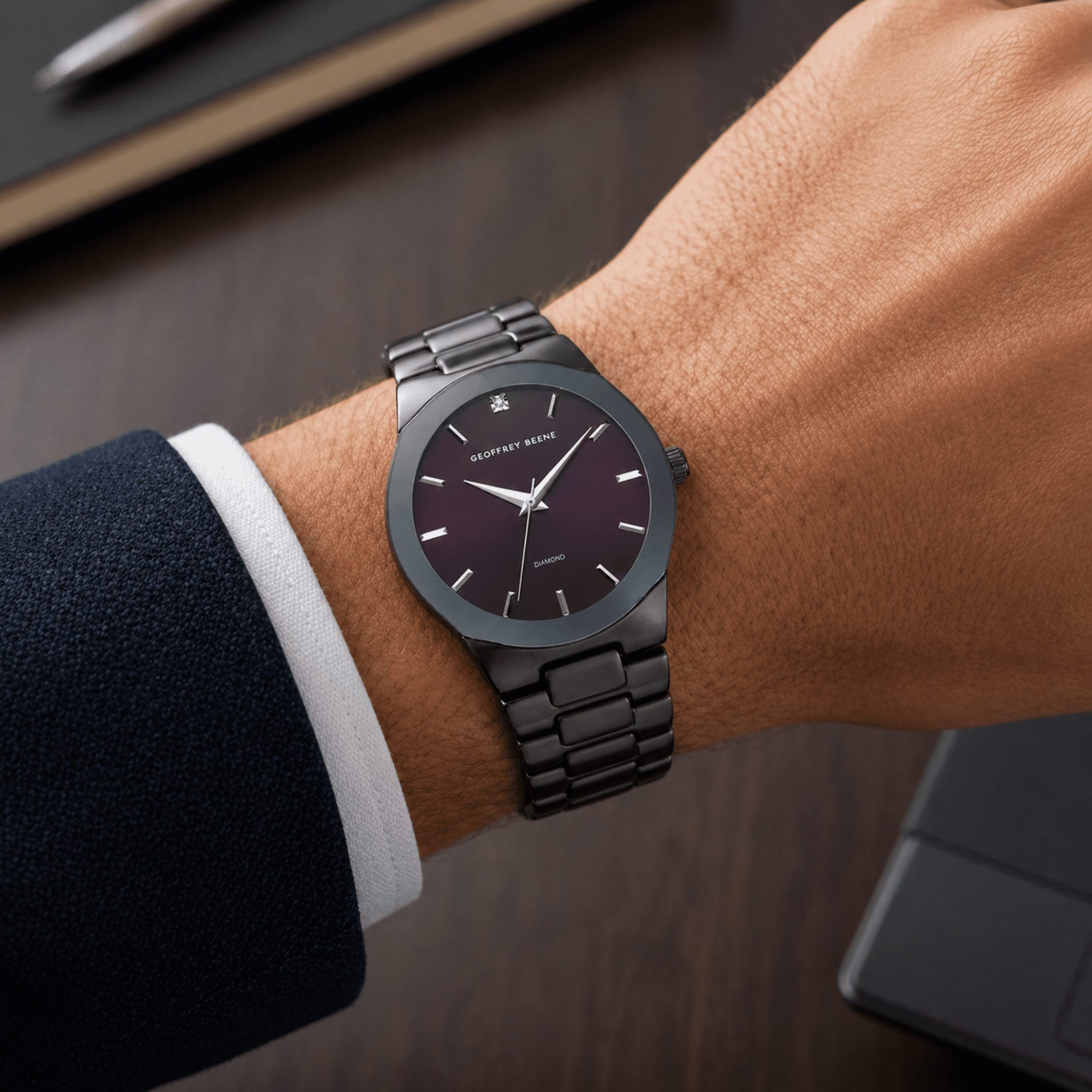 Geoffrey Beene Men’s 42mm Stainless Steel Dress Watch, Grey Dial Analog Quartz Wristwatch, Business Casual Gift for Men