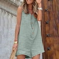 thumbnail image 4 of Lenpel Women's Summer Casual Jumpsuits Sleeveless V Neck Button down Cotton Linen Tank Top Rompers Loose Short Overalls with Pockets, 4 of 7