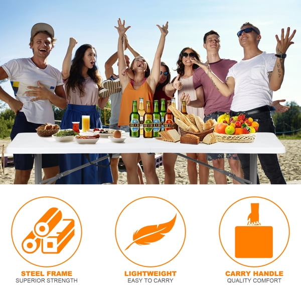 Alvantor 6FT Folding Table, Portable Fold-in-Half HDPE Plastic Dining Table with Powder Coated Steel Frame for Picnic Party Camping,White