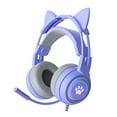 Weerihhol Cat Ear Gaming Headset Purple, 3.5mm Mic Noise Cancelling And