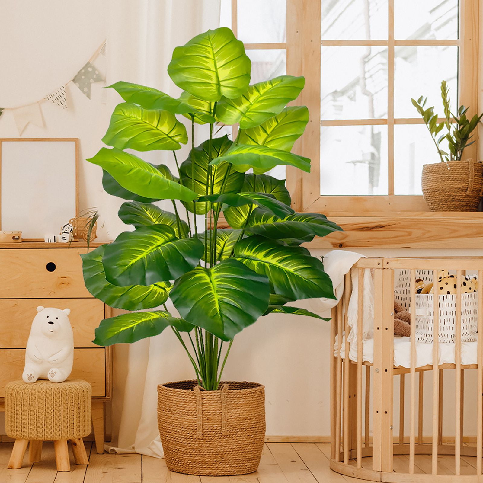 Artificial Plants Palm, Artificial Plants Tropical Leaves Faux Palm Plant, Plant Garden Decoration,For Home Garden Indoor Outdoor Decor Fake Greenery Tree （No flower pots）