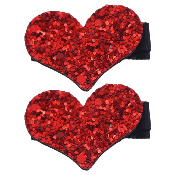 GOOHOCHY 2 pinzas para el pelo con forma de corazón para San Valentín, con lentejuelas y purpurina, accesorios para niñas, mujeres y niños, para el Día de la Madre, bodas y celebraciones navideñas.