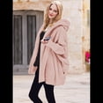 thumbnail image 4 of Chaqueta con Capucha y Cuello en V de Larga de Color Liso para Mujer, Informal, Holgada, de Felpa, Sin Botones. Rosa M, 4 of 7