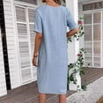 thumbnail image 3 of Summer Dress Women's Dress Lightweight V Neck Beach Dress Half Sleeve Midi Dress Loose Knee Length Buttons Dress With Pockets Dresses for Summer Casual Summer Clothes for Women Summer Midi Dresses, 3 of 5