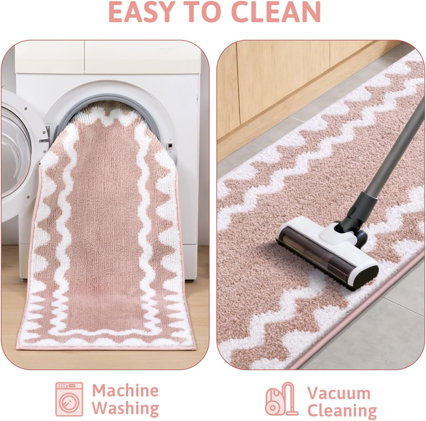 Bathroom Rugs Sets 5 Piece, Absorbent Soft Non-Slip Washable Microfiber Shaggy Bath Mat Set with Bathroom Runner Rug, U-Shaped Toilet Rugs, Shower Rug & Toilet Lid Cover, Navy-White