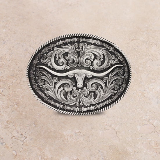 Montana Silversmiths Longhorn Collection Western Attitude Belt Buckle Rope and Barbed Wire Longhorn