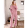 thumbnail image 2 of FreshPretty 2 Piece Matching Lounge Sets for Women Fall Outfits,Airport Travel Outfit,Postpartum Going Home,Cute Comfy Loungewear,Boat Neck Long Sleeve Top,Wide Leg Pants,Winter Clothes, 2 of 7