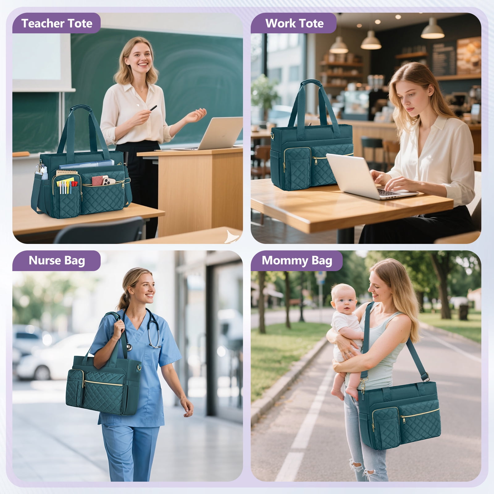 Teacher Tote Bag 15.6 inch Laptop Bag for Women Laptop Briefcase Work Bags Nurse Tote Professional Computer Messenger Shoulder Bags for Office, College, Nursing,DarkGreen