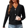 thumbnail image 2 of HLKJKLS Winter Clothing For Women Lightweight V Neck Cardigan Button Down Cable Knit Sweater Long Sleeve Knit Fabric Black Xs-Xxl, 2 of 5