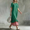 thumbnail image 7 of LEKWK Maxi Dresses for Women Color Block Short Sleeve Tiered Flowy Dress Ruffle Striped Hem A Line Sundress Summer Fashion Beach Vacation Outfits, 7 of 7