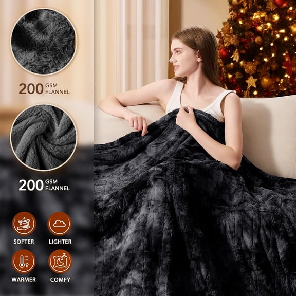 Heated Blanket Electric Throw - 50"x60" Heating Blanket Throw 1/2/4/6/8 Hours Auto-Off 10 Heat Levels Over-Heat Protection Luxury Faux Fur Sherpa ETL Certification