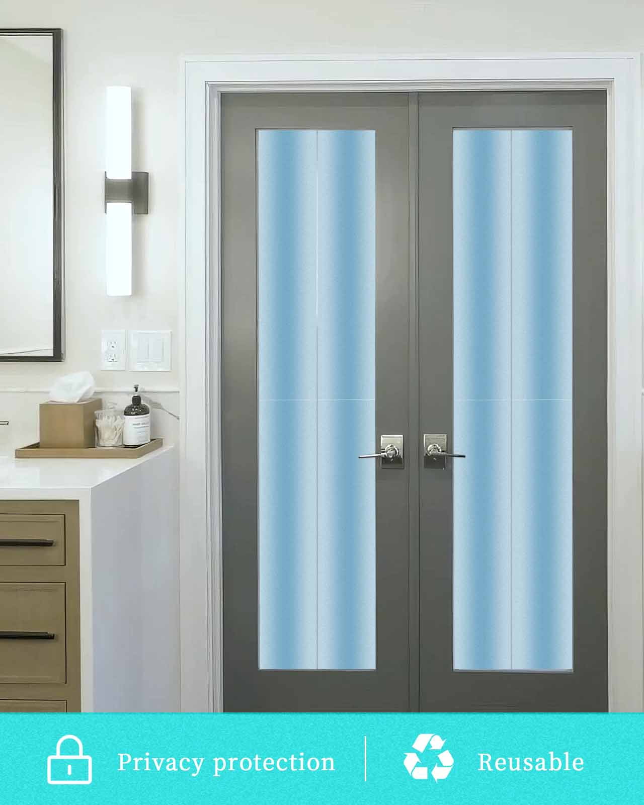 Window Privacy Film Blue Ombre Stained Glass Window Film Decorative Sun Block Window Cover Modern Art Farmhouse Window Clings Static Adhesive Sticker for Bathroom 23.6"x78.7"