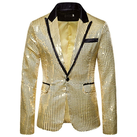 toraway Mens Suit Jacket Slim Casual Charm Men's Casual One Button Fit Suit Coat Jacket Sequin Party Top M