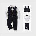 thumbnail image 2 of 9-12 Months Infant Baby Boys 3Pcs Kids Suit Set Formal Dress Clothes Long Sleeve T Shirt Tops Vest Coat Pants 3 6 9 12 18 24 Months Kids Gentleman Outfits Boys Winter Outfits,Blue, 2 of 4