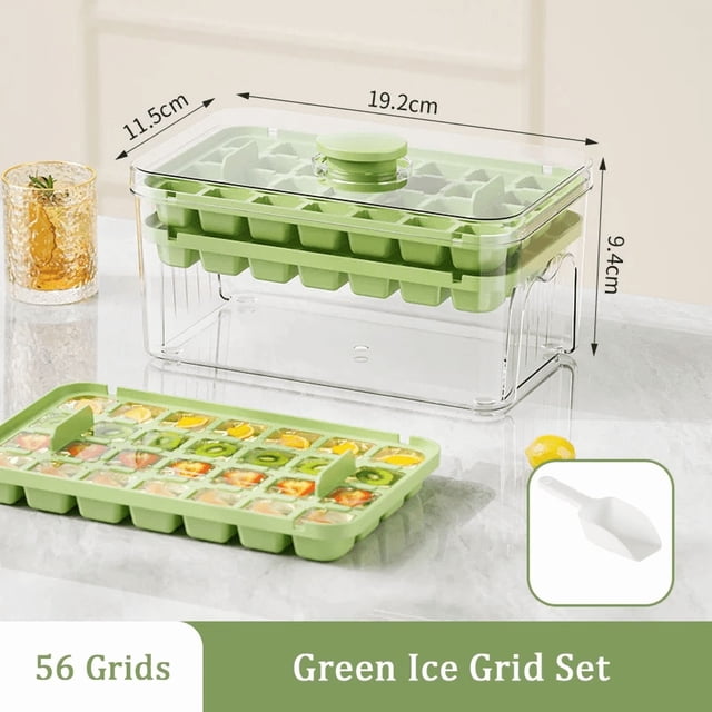 Press Ice Tray Bucket Multifunctional 48-Grid Ice Cube Mold, Ice Maker with One-Touch to Release, Portable Ice Box