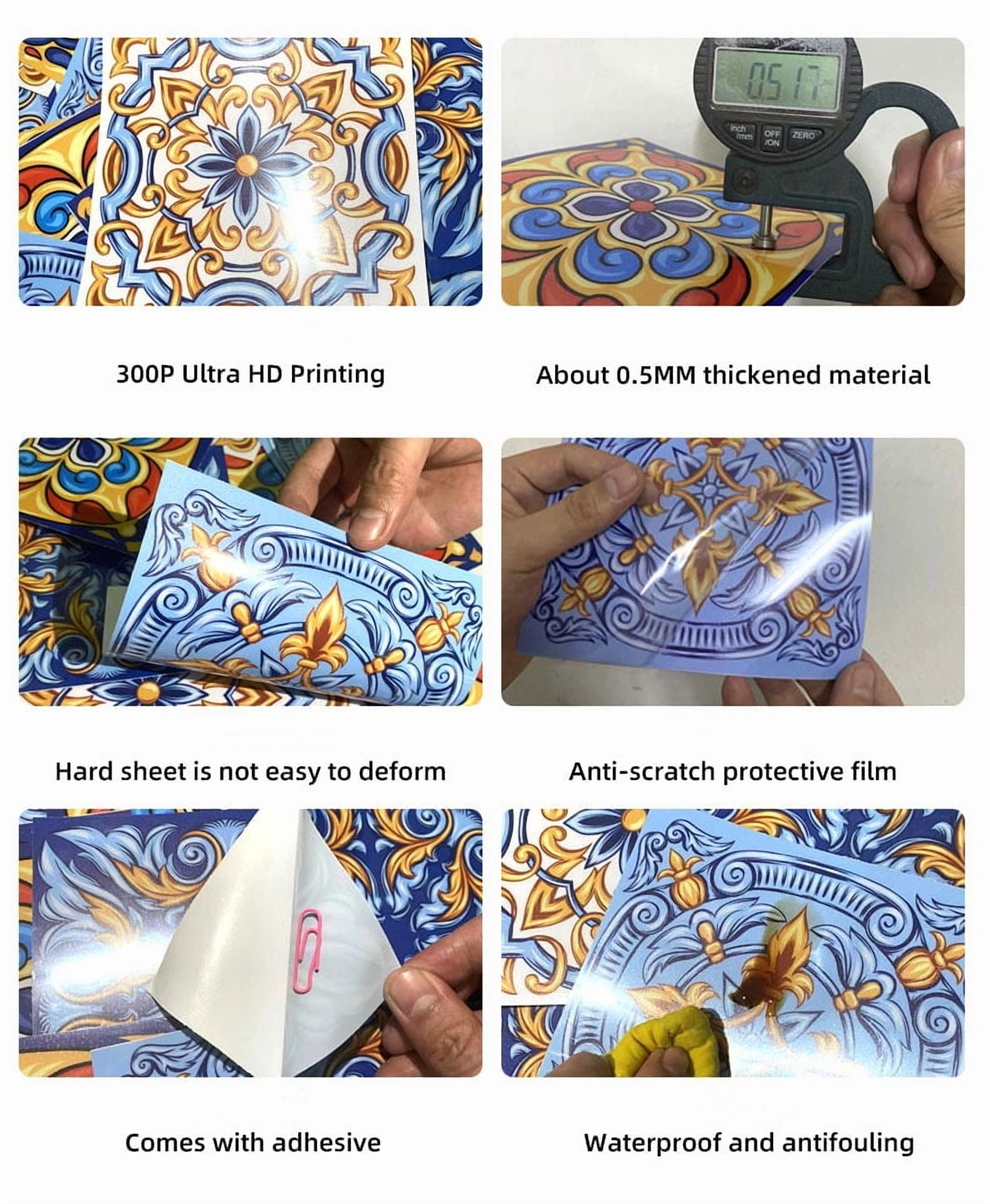 Gold pattern wall stickers tile sticker, 9PCS Peel and Stick Backsplash Marble Look Self Adhesive Wall Tile Back Splashes for Kitchen Bathroom Colorful Tiles
