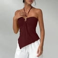 thumbnail image 4 of YUGYXL Halter Neck Tank Tops for Women Sleeveless Solid Color Bandeau Top Asymmetrical Hem Summer Fashion Outfits XL, 4 of 6