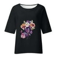thumbnail image 4 of Hrsba Womens Tops,3/4 Sleeve Crewneck Floral Print Blouse Linen Feel Summer Shirt Casual Ladies Top, 4 of 4