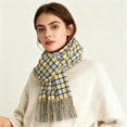 thumbnail image 2 of ManxiVoo Ladies Autumn Winter British Check Pattern Scarf for Commuting Neck Warmth and Cold Weather with Tassels Yellow, 2 of 4